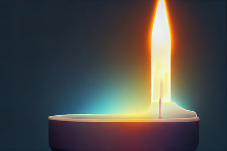 Burning candle near a switched off light bulb in High quality 2d illustration.の素材