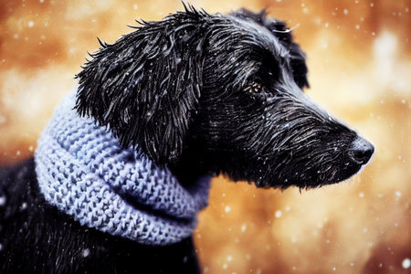 Muzzle is wrapped in knitted scarf close-up. Charming wet High quality 2d illustration.の素材