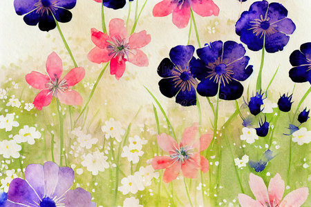 hand drawn watercolor painting of beautiful wildflowers floral painting High quality 2d illustration.の素材