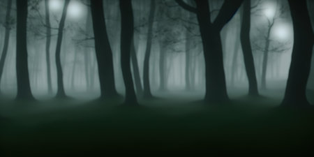 Spooky light in foggy forestの素材