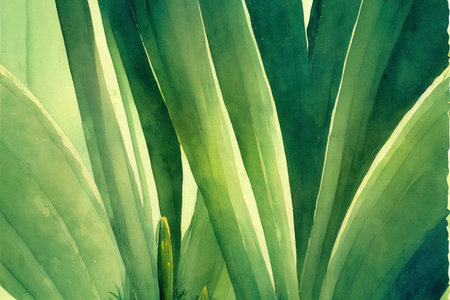 Watercolor palm tree in green color isolated on whiteの素材