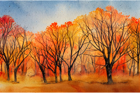 Watercolor autumn landscape for the background Autumn nature clipartの素材