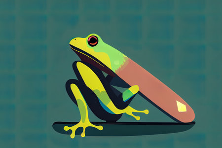 A Skateboarder Frog, 2d illustration. Anthropomorphic casually dressed frog,の素材
