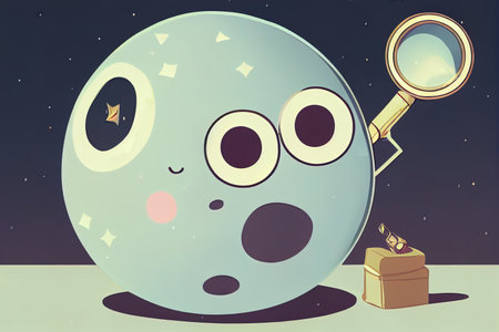 Star holding a magnifying glass. Funny and cute cartoonの素材