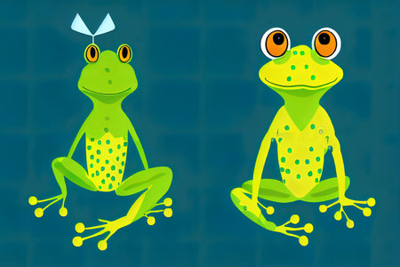 Sketch drawn 2d illustration of humanized frog. Anthropomorphic frog.の素材