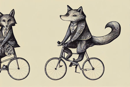 Fox on a bicycle, Cat juggler, turtle on aの素材