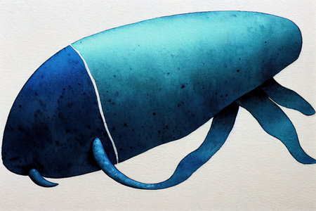 Watercolor blue whale illustration isolated on white background. Hand-paintedの素材