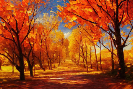 Oil painting on canvas. Autumn landscape illustrationの素材