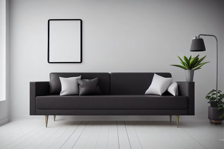 Modern scandinavian home interior with mock up photo frame,の素材