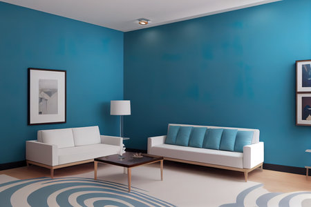 3D rendering interior design of living room and blueの素材