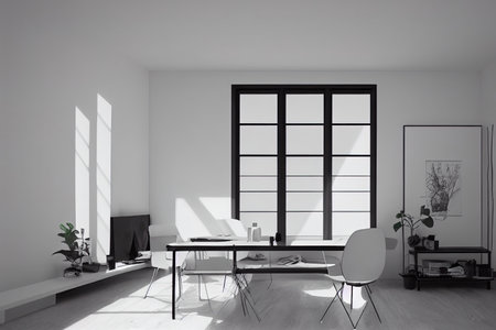 Contemporary minimalist white interior, Scandi-Boho style, 3d renderの素材