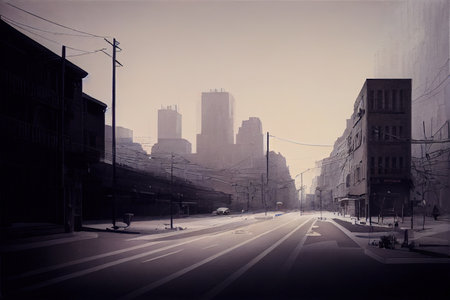 Empty urban road and buildings in the cityの素材