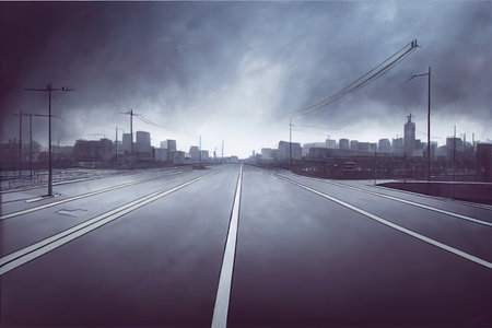 Empty urban road and buildingsの素材