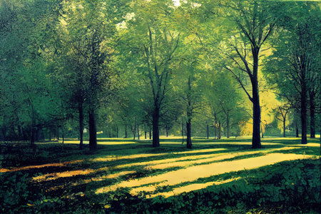 Empty square floor and green woods natural scenery inの素材