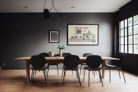 Modern composition of dining room interior with design woodenの素材