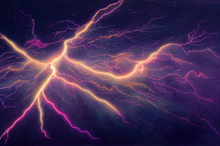 Thunderbolt, lightning bolt in the night skyの素材