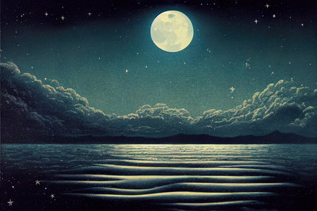 bright moonlight at river with the sky full ofの素材