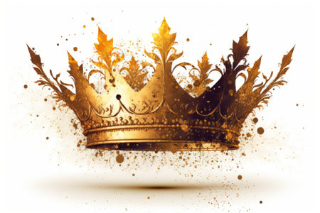 Isolated glittering golden crown on white backgroundの素材
