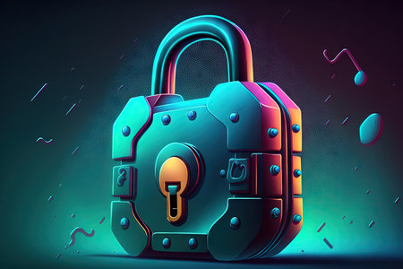 2D illustration of a padlock that is closed on a digital backgroundの素材