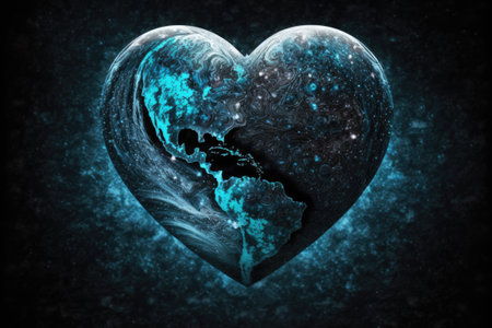 A cosmic background with a heart shaped Earth,の素材