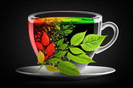 A cup of green tea, complete with the leaves. To make teaの素材