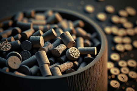 a close up of firewood with pellets in a living areaの素材