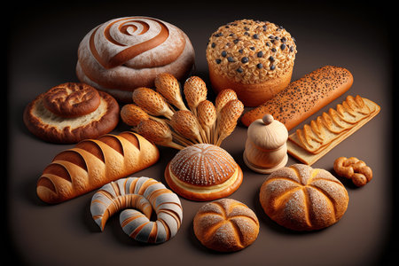 a collection of numerous fresh baked breadsの素材