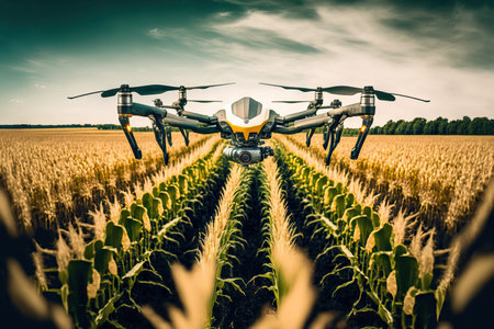 A drone over a cornfieldの素材