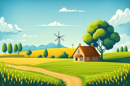 a field backdrop and a landscapeの素材