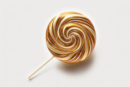 A gold swirled Lollipop, displayed alone against a white backgroundの素材