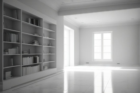 A modern room with light colors is emptyの素材