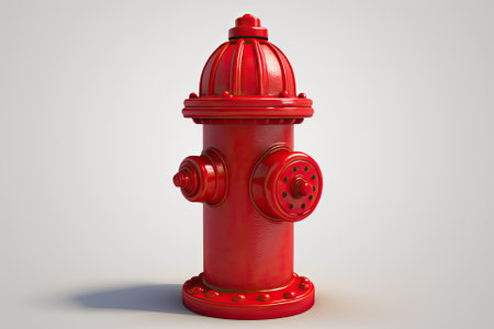 A single red fire hydrant on a white backgroundの素材