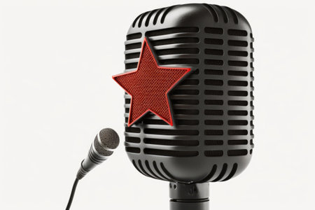 An old school microphone used for a late night performance in an American bar or pubの素材