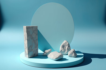 a stone product display platform. a sky blue backdropの素材