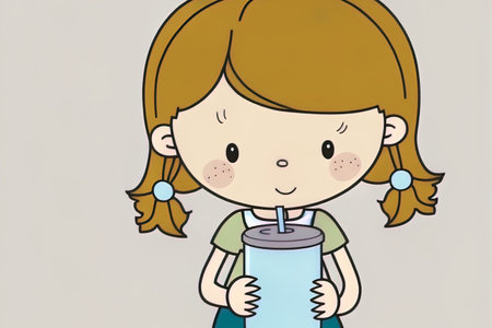 adorable young lady carrying a cup of waterの素材