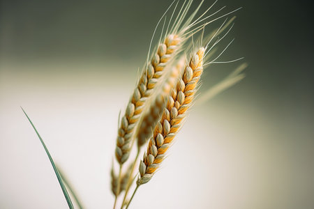 a wheat branch in close up focus against a light backgroundの素材