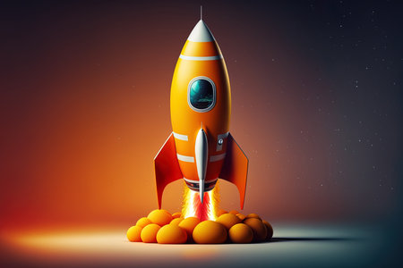 a lone orange and yellow space rocketの素材