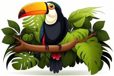 a toucan perched on a branch in the jungleの素材
