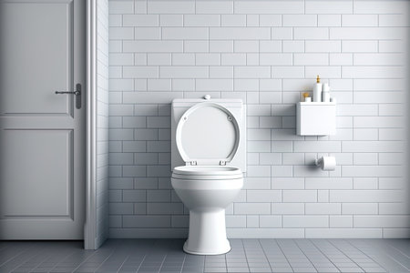 Bathroom design with realistic tiled walls and floors in a minimalist styleの素材