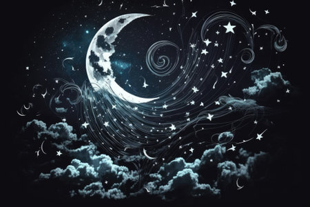 Beautiful storm sky with musical notes in flightの素材