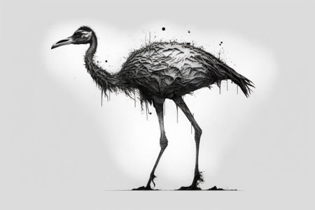 Clipped white background with an isolated skeleton of a rock ostrichの素材