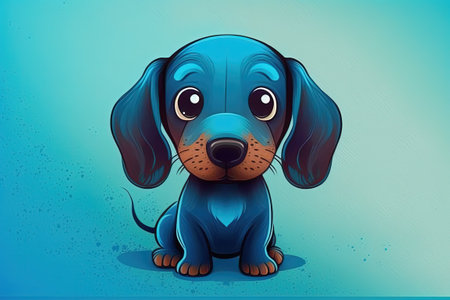 Blue backdrop with a cute small dachshund puppyの素材