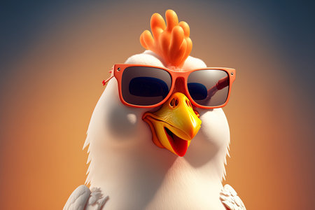 Character from a cartoon wearing white sunglasses on a chickenの素材