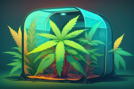 Cannabis plants in a grow tent, inside, Canadaの素材