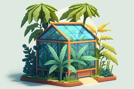 Cannabis plant growing in a greenhouseの素材