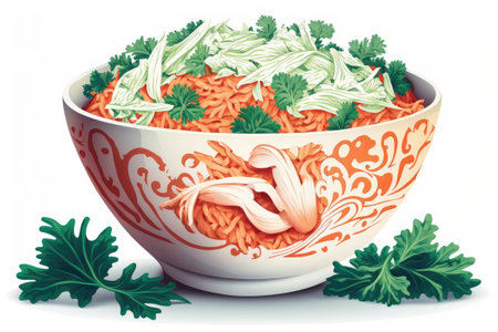 Carrot and cabbage coleslaw in a white bowlの素材