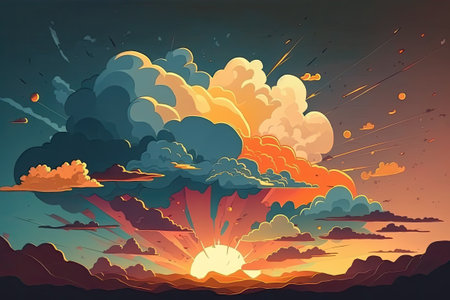 Cloudy sunset sky at golden hour as an abstract backgroundの素材