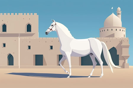 Location A Saudi Arabian medieval building with a horseの素材
