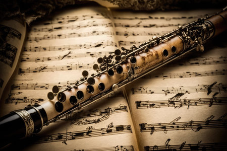 Clarinet and music sheet, close up of clarinet and music sheetの素材