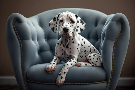 Dalmatian dog in sofa at home is hilariousの素材